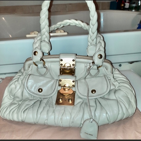Authentic Miu Miu by Prada Coffer Matelassé Satchel Cera Cream Lambskin - Picture 12 of 17